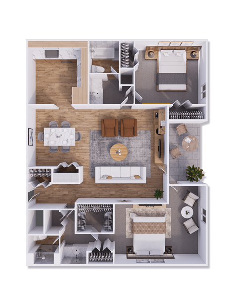 Floor plan for 2 beds, 2 baths, 1256 sqft